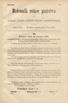 Dziennik Ustaw Państwa dla Królestw i Krajów w Radzie Państwa Reprezentowanych. 1882, cz. 31