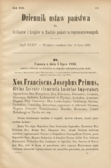 Dziennik Ustaw Państwa dla Królestw i Krajów w Radzie Państwa Reprezentowanych. 1882, cz. 34