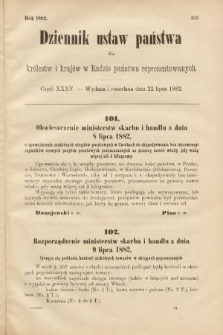 Dziennik Ustaw Państwa dla Królestw i Krajów w Radzie Państwa Reprezentowanych. 1882, cz. 35