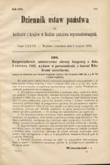 Dziennik Ustaw Państwa dla Królestw i Krajów w Radzie Państwa Reprezentowanych. 1882, cz. 37