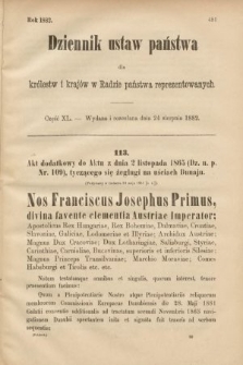 Dziennik Ustaw Państwa dla Królestw i Krajów w Radzie Państwa Reprezentowanych. 1882, cz. 40