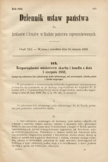 Dziennik Ustaw Państwa dla Królestw i Krajów w Radzie Państwa Reprezentowanych. 1882, cz. 41