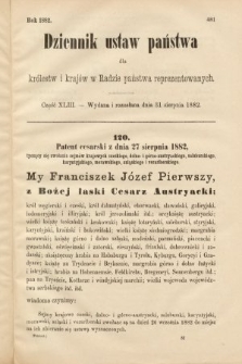 Dziennik Ustaw Państwa dla Królestw i Krajów w Radzie Państwa Reprezentowanych. 1882, cz. 43