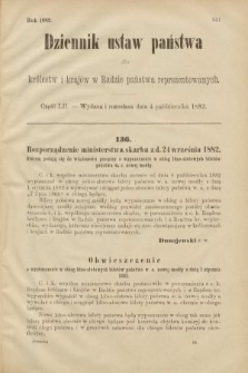 Dziennik Ustaw Państwa dla Królestw i Krajów w Radzie Państwa Reprezentowanych. 1882, cz. 52