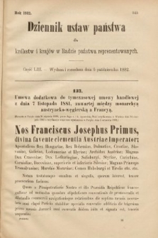 Dziennik Ustaw Państwa dla Królestw i Krajów w Radzie Państwa Reprezentowanych. 1882, cz. 53