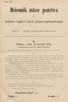 Dziennik Ustaw Państwa dla Królestw i Krajów w Radzie Państwa Reprezentowanych. 1885, cz. 4