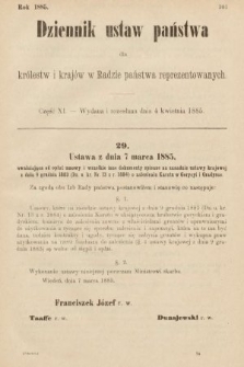 Dziennik Ustaw Państwa dla Królestw i Krajów w Radzie Państwa Reprezentowanych. 1885, cz. 11