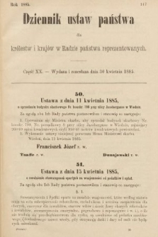 Dziennik Ustaw Państwa dla Królestw i Krajów w Radzie Państwa Reprezentowanych. 1885, cz. 20