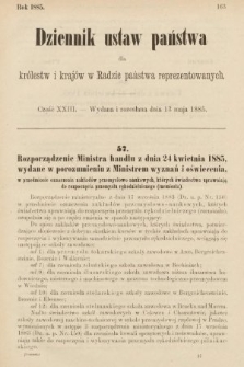Dziennik Ustaw Państwa dla Królestw i Krajów w Radzie Państwa Reprezentowanych. 1885, cz. 23