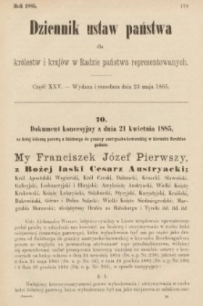 Dziennik Ustaw Państwa dla Królestw i Krajów w Radzie Państwa Reprezentowanych. 1885, cz. 25