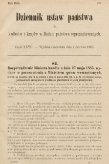 Dziennik Ustaw Państwa dla Królestw i Krajów w Radzie Państwa Reprezentowanych. 1885, cz. 27