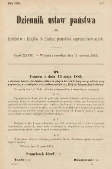 Dziennik Ustaw Państwa dla Królestw i Krajów w Radzie Państwa Reprezentowanych. 1885, cz. 28