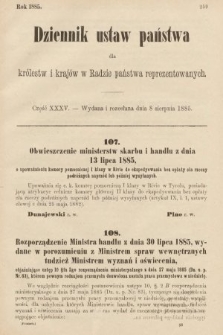Dziennik Ustaw Państwa dla Królestw i Krajów w Radzie Państwa Reprezentowanych. 1885, cz. 35
