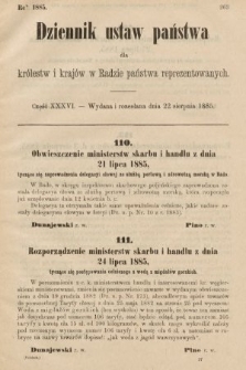 Dziennik Ustaw Państwa dla Królestw i Krajów w Radzie Państwa Reprezentowanych. 1885, cz. 36