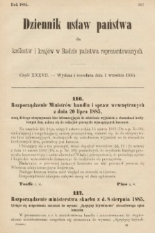Dziennik Ustaw Państwa dla Królestw i Krajów w Radzie Państwa Reprezentowanych. 1885, cz. 37
