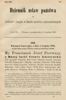 Dziennik Ustaw Państwa dla Królestw i Krajów w Radzie Państwa Reprezentowanych. 1885, cz. 40