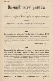 Dziennik Ustaw Państwa dla Królestw i Krajów w Radzie Państwa Reprezentowanych. 1885, cz. 43