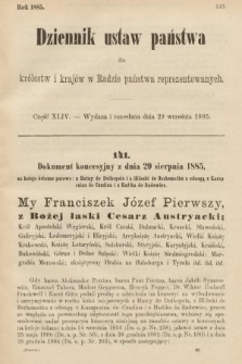 Dziennik Ustaw Państwa dla Królestw i Krajów w Radzie Państwa Reprezentowanych. 1885, cz. 44