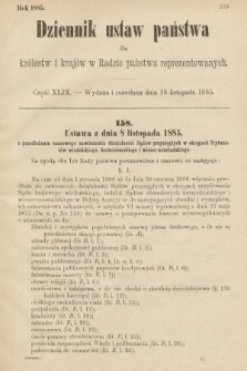 Dziennik Ustaw Państwa dla Królestw i Krajów w Radzie Państwa Reprezentowanych. 1885, cz. 49