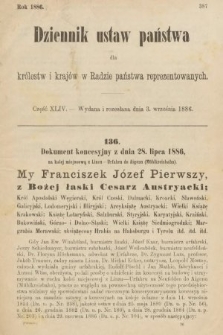 Dziennik Ustaw Państwa dla Królestw i Krajów w Radzie Państwa Reprezentowanych. 1886, cz. 44