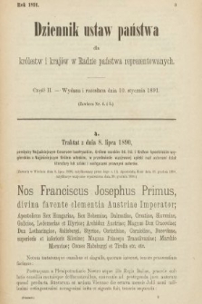 Dziennik Ustaw Państwa dla Królestw i Krajów w Radzie Państwa Reprezentowanych. 1891, cz. 2