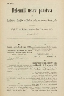 Dziennik Ustaw Państwa dla Królestw i Krajów w Radzie Państwa Reprezentowanych. 1891, cz. 3