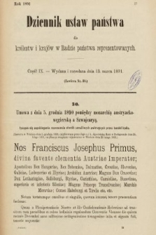 Dziennik Ustaw Państwa dla Królestw i Krajów w Radzie Państwa Reprezentowanych. 1891, cz. 9
