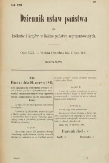 Dziennik Ustaw Państwa dla Królestw i Krajów w Radzie Państwa Reprezentowanych. 1891, cz. 30
