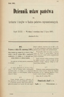 Dziennik Ustaw Państwa dla Królestw i Krajów w Radzie Państwa Reprezentowanych. 1891, cz. 31