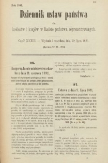 Dziennik Ustaw Państwa dla Królestw i Krajów w Radzie Państwa Reprezentowanych. 1891, cz. 33