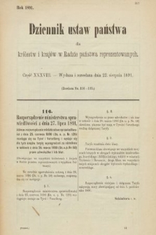 Dziennik Ustaw Państwa dla Królestw i Krajów w Radzie Państwa Reprezentowanych. 1891, cz. 38