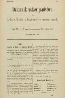 Dziennik Ustaw Państwa dla Królestw i Krajów w Radzie Państwa Reprezentowanych. 1891, cz. 61