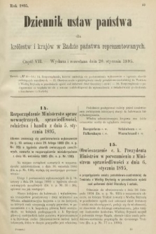 Dziennik Ustaw Państwa dla Królestw i Krajów w Radzie Państwa Reprezentowanych. 1895, cz. 7