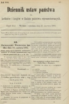 Dziennik Ustaw Państwa dla Królestw i Krajów w Radzie Państwa Reprezentowanych. 1895, cz. 41