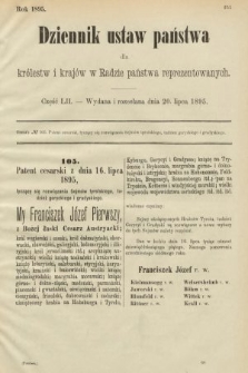 Dziennik Ustaw Państwa dla Królestw i Krajów w Radzie Państwa Reprezentowanych. 1895, cz. 52