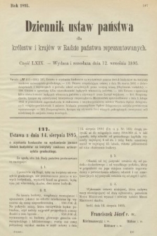 Dziennik Ustaw Państwa dla Królestw i Krajów w Radzie Państwa Reprezentowanych. 1895, cz. 69