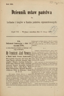 Dziennik Ustaw Państwa dla Królestw i Krajów w Radzie Państwa Reprezentowanych. 1890, cz. 7