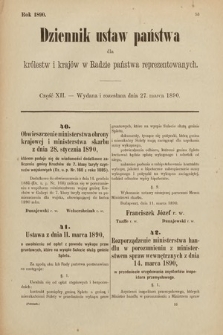 Dziennik Ustaw Państwa dla Królestw i Krajów w Radzie Państwa Reprezentowanych. 1890, cz. 12