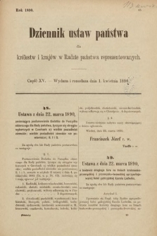 Dziennik Ustaw Państwa dla Królestw i Krajów w Radzie Państwa Reprezentowanych. 1890, cz. 15