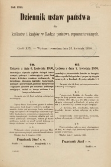 Dziennik Ustaw Państwa dla Królestw i Krajów w Radzie Państwa Reprezentowanych. 1890, cz. 19