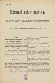 Dziennik Ustaw Państwa dla Królestw i Krajów w Radzie Państwa Reprezentowanych. 1890, cz. 63