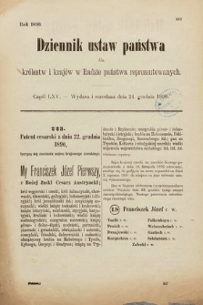 Dziennik Ustaw Państwa dla Królestw i Krajów w Radzie Państwa Reprezentowanych. 1890, cz. 65