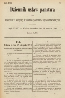 Dziennik Ustaw Państwa dla Królestw i Krajów w Radzie Państwa Reprezentowanych. 1892, cz. 48