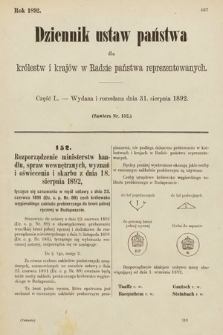 Dziennik Ustaw Państwa dla Królestw i Krajów w Radzie Państwa Reprezentowanych. 1892, cz. 50