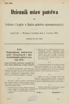 Dziennik Ustaw Państwa dla Królestw i Krajów w Radzie Państwa Reprezentowanych. 1892, cz. 52