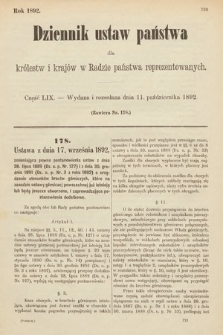Dziennik Ustaw Państwa dla Królestw i Krajów w Radzie Państwa Reprezentowanych. 1892, cz. 59