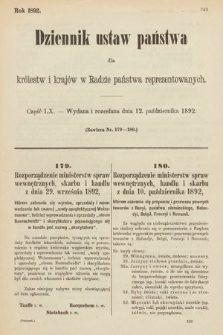 Dziennik Ustaw Państwa dla Królestw i Krajów w Radzie Państwa Reprezentowanych. 1892, cz. 60
