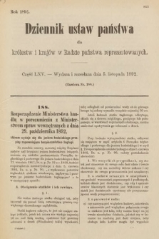 Dziennik Ustaw Państwa dla Królestw i Krajów w Radzie Państwa Reprezentowanych. 1892, cz. 65