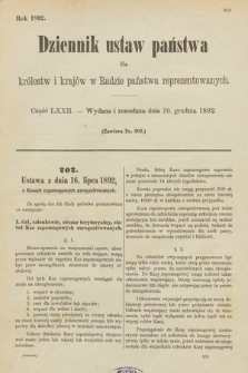 Dziennik Ustaw Państwa dla Królestw i Krajów w Radzie Państwa Reprezentowanych. 1892, cz. 72