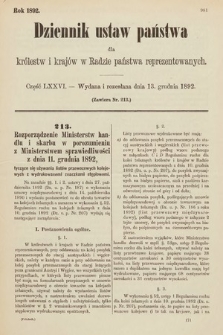 Dziennik Ustaw Państwa dla Królestw i Krajów w Radzie Państwa Reprezentowanych. 1892, cz. 76